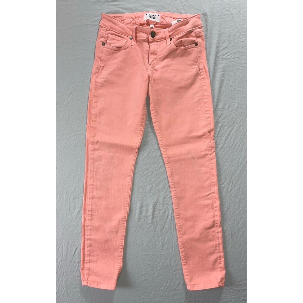 Paige Skyline Ankle Peg Lightweight Stretch Skinny Jeans. Pink, Women's 24. Read